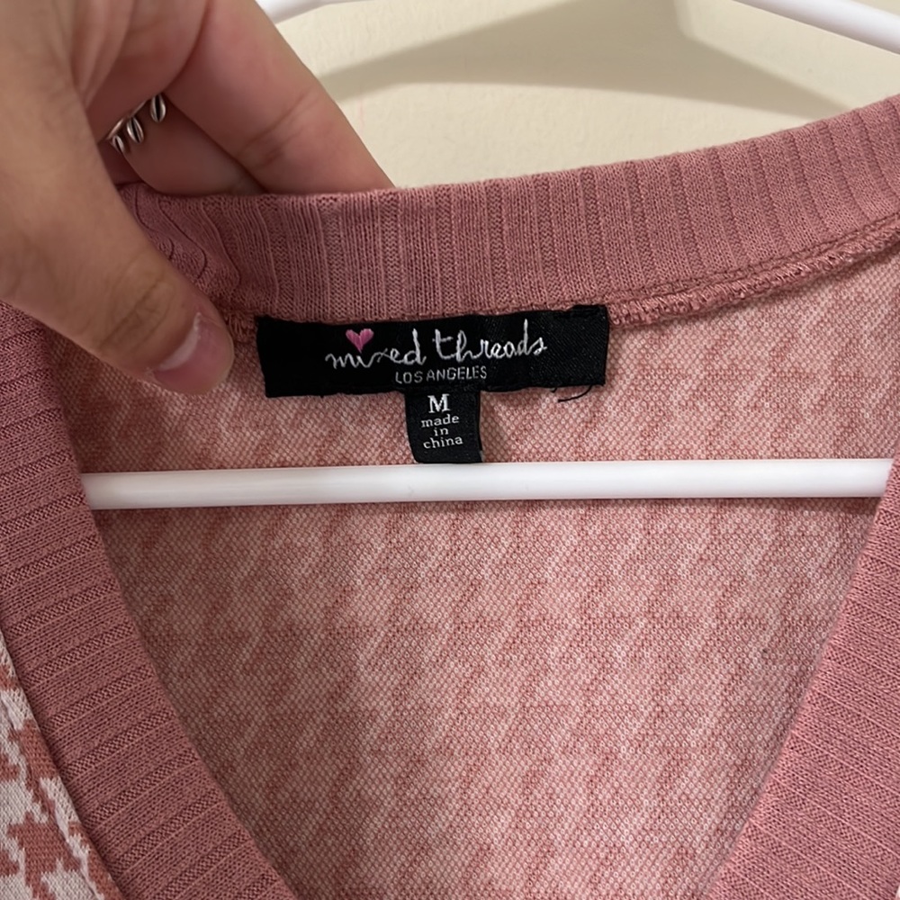 Mixed Threads Pink White Houndstooth Ribbed Detail Sweater Vest Size Medium - Picture 4 of 6